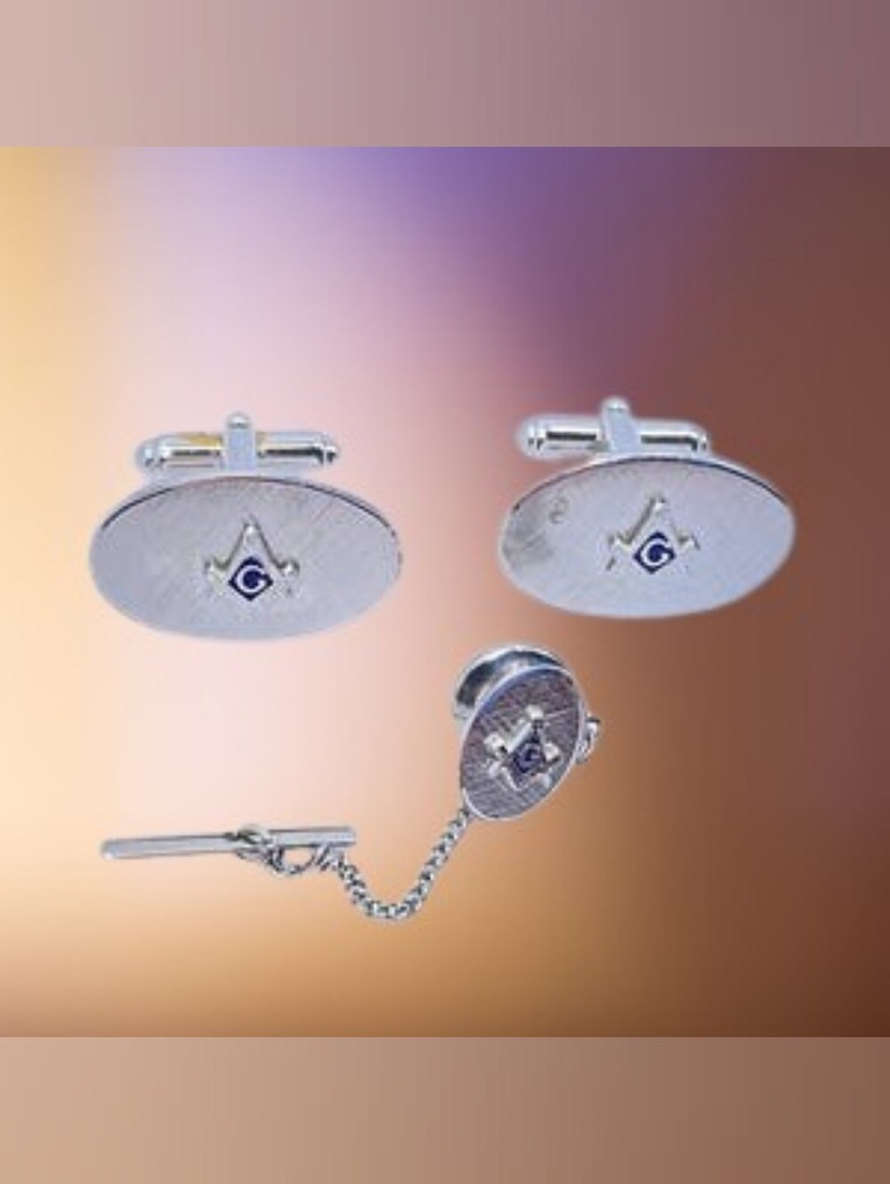 Masonic Cufflinks & Tie Tack Set Blue Enamel Square Compass